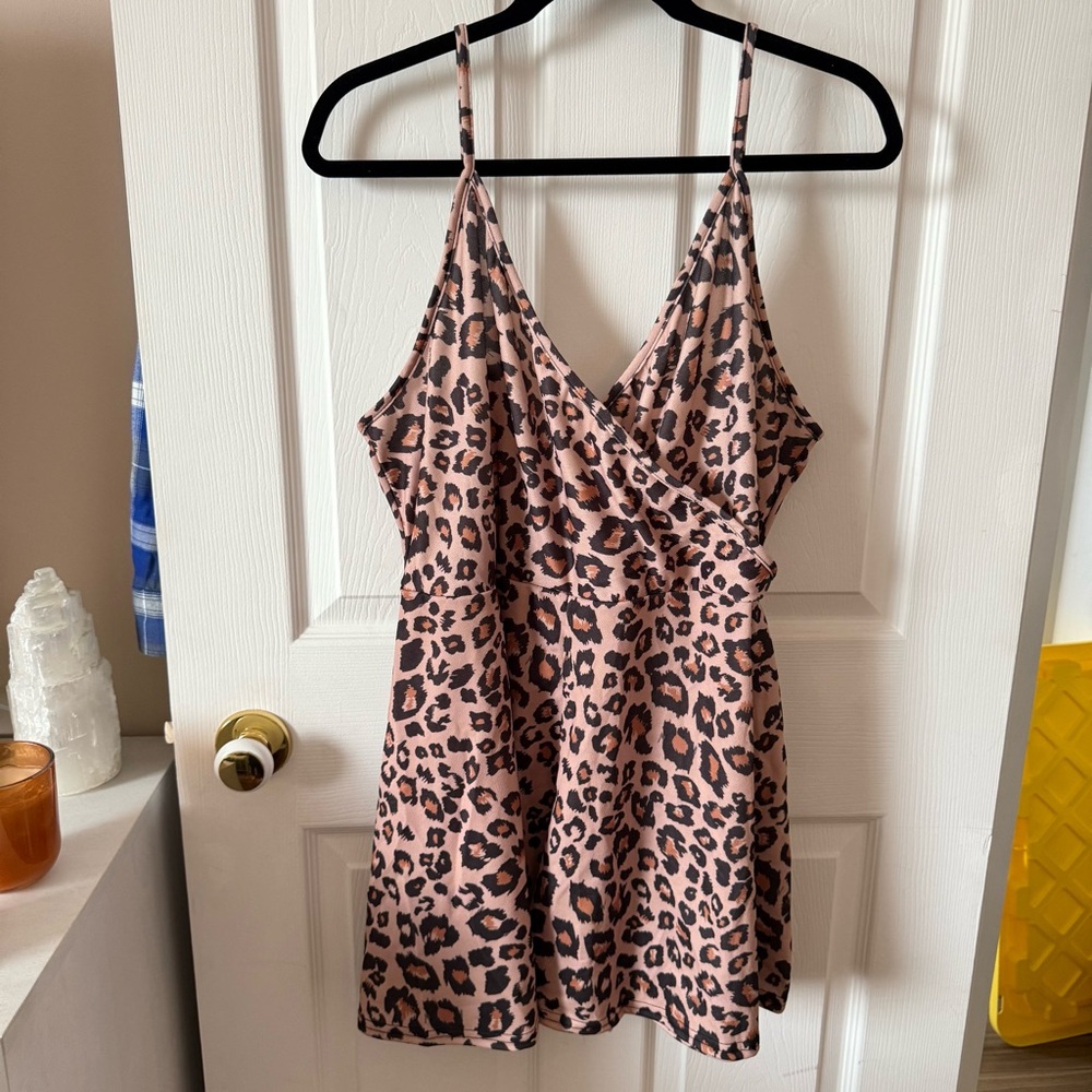Boohoo Pink Leopard Print Wrap Romper